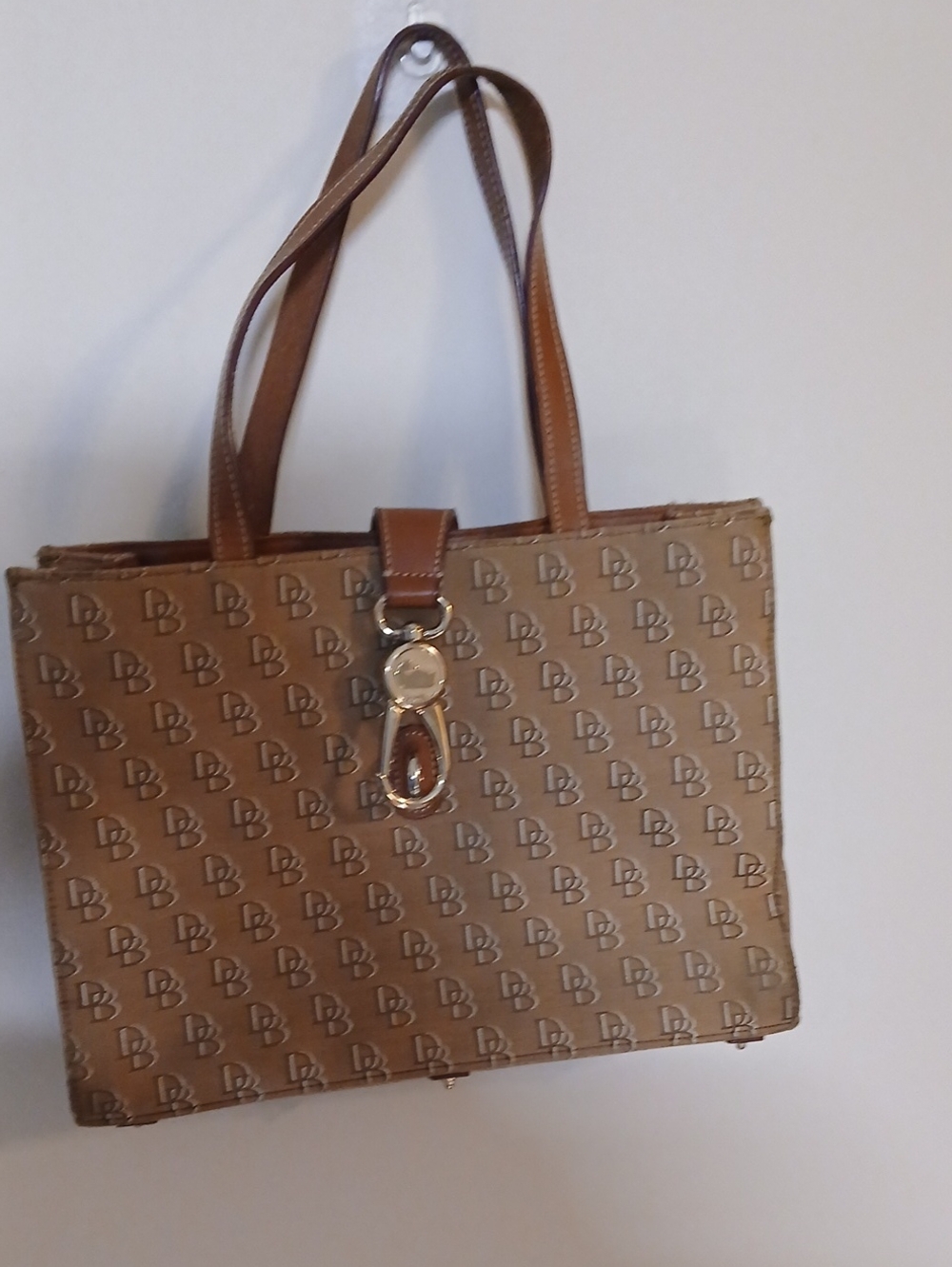 Dooney & Bourke Tan Brown Logo Tote with Gold-Tone Accent